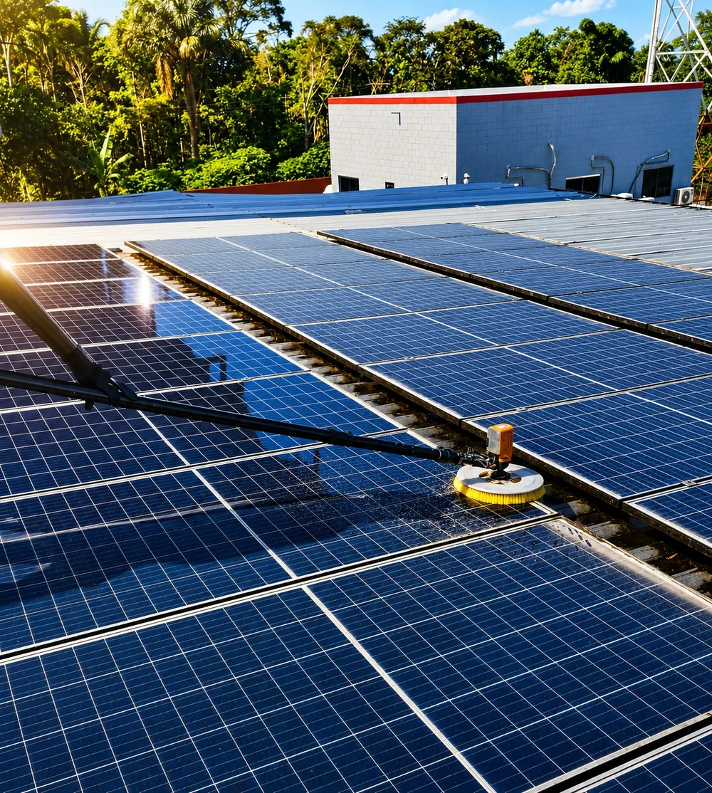 Limpeza de módulos fotovoltaicos com escova